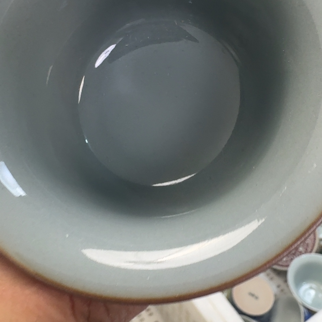 杯老陶泥青花海水龙两才盖碗