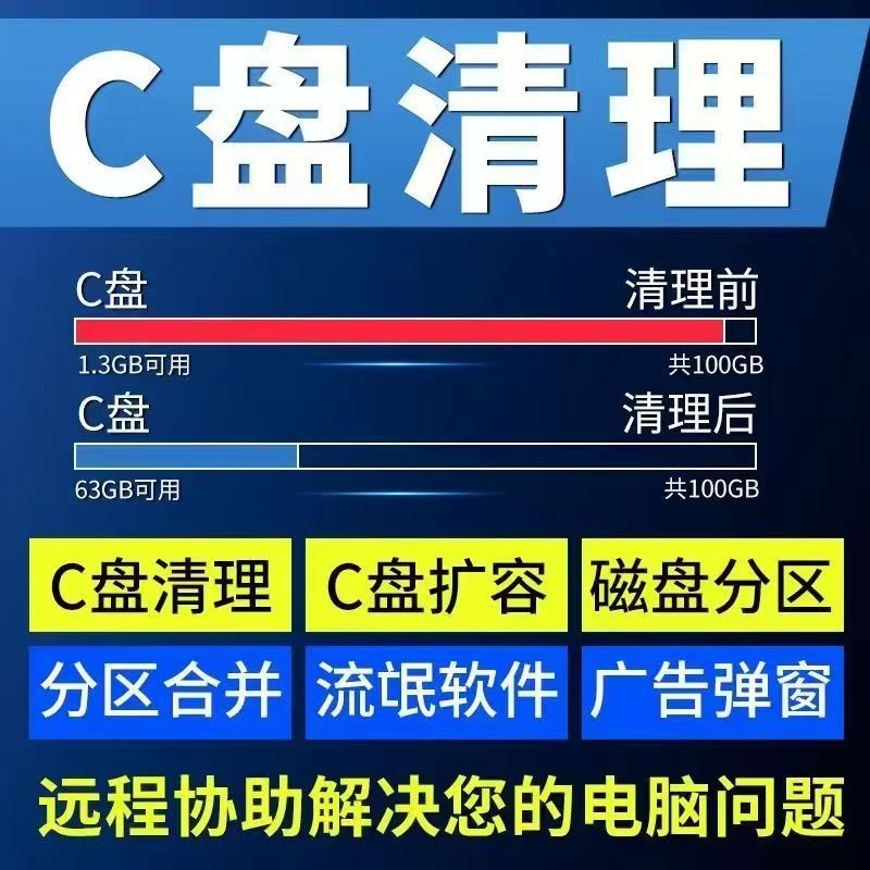 C盘满了内存垃圾空间不足扩容磁盘分区合并笔记本电脑系统远程