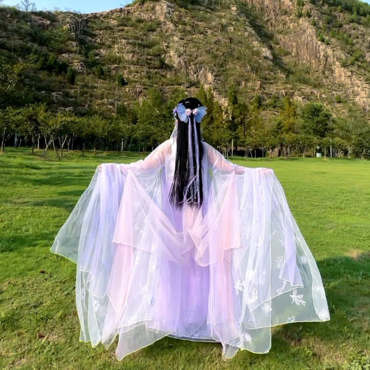 香芋紫绣花纱大袖仙女古装服
