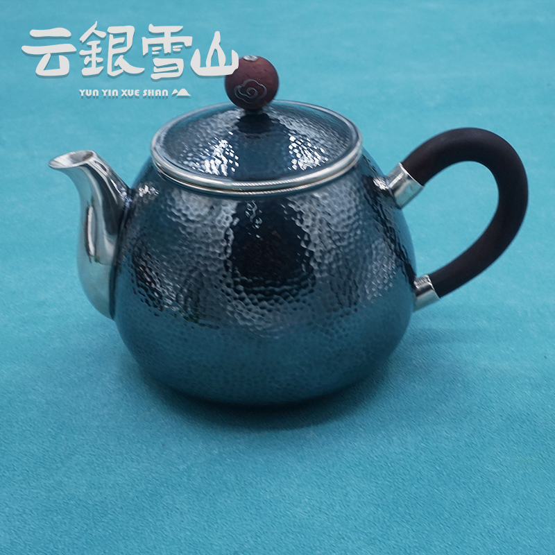 云银雪山 足银银制品 【锤纹雅韵银壶】复古做旧经典茶壶银器 YW80