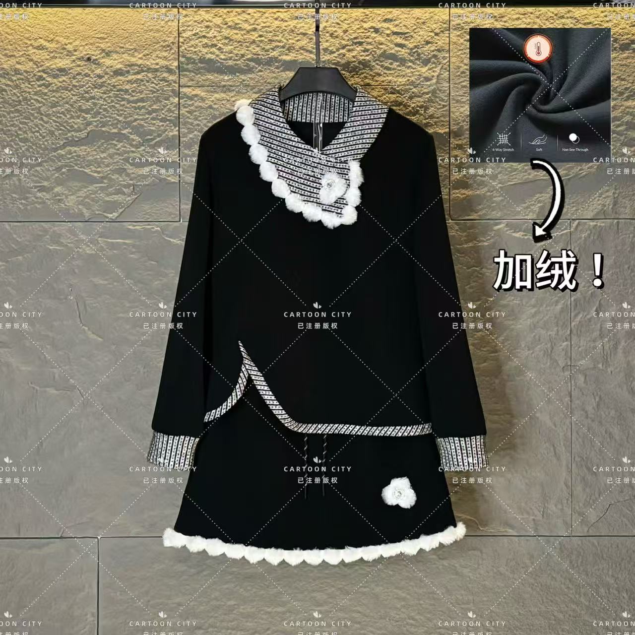 LLVD-B316【加绒】秋季新品<重工系列>长袖卫衣翻领重工套装两件套