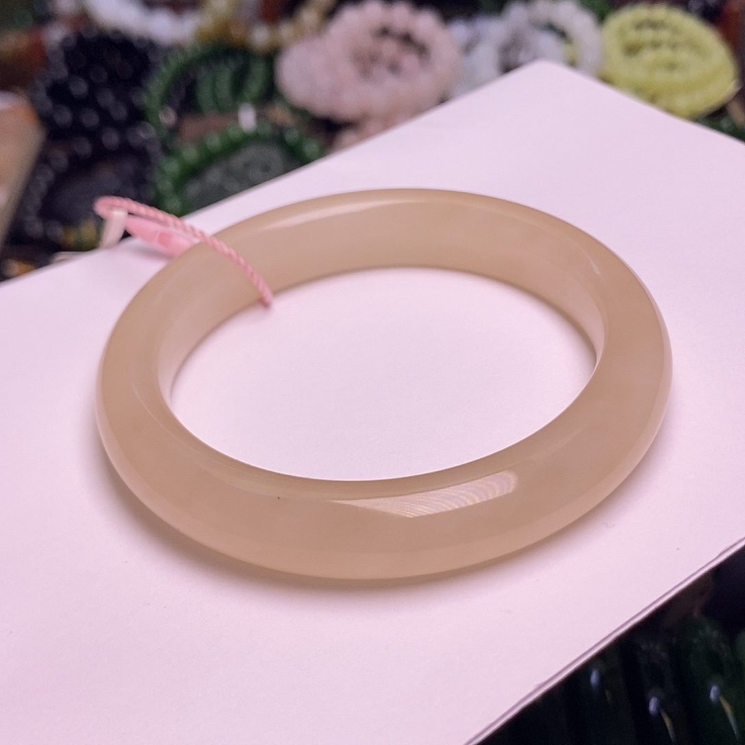 和田玉未镶嵌颈饰老矿料浓藕粉手镯56