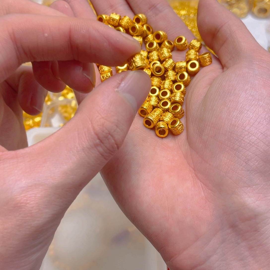 锆石铜合金回纹桶珠3颗