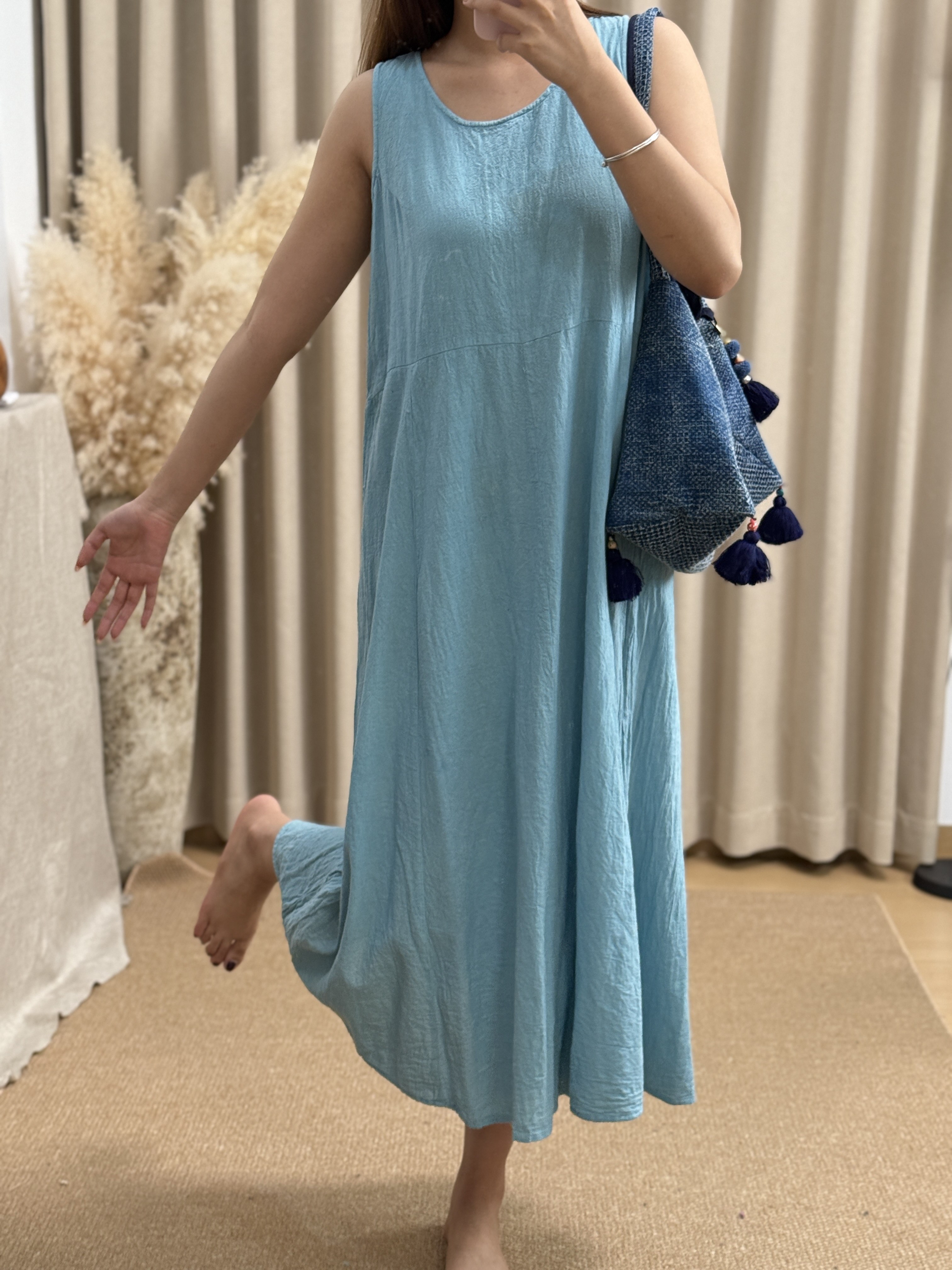 长裙提花甜美插肩袖夏季连衣裙背心裙中长款气质纯色