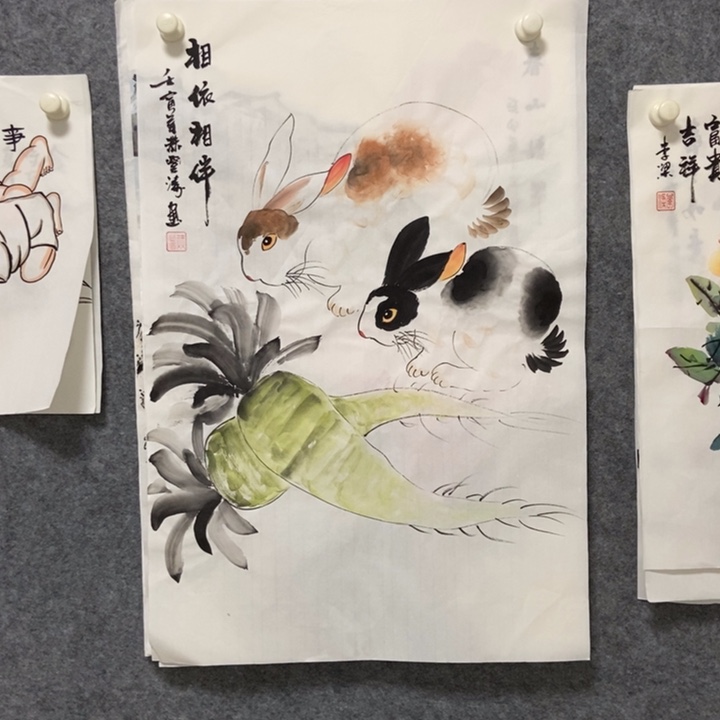 国画兔子70厘米高度