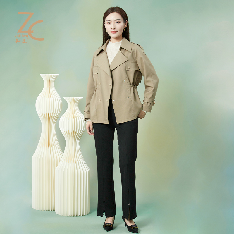 【商场同款】知臣秋新品 复古经典短款风衣外套女 16233585
