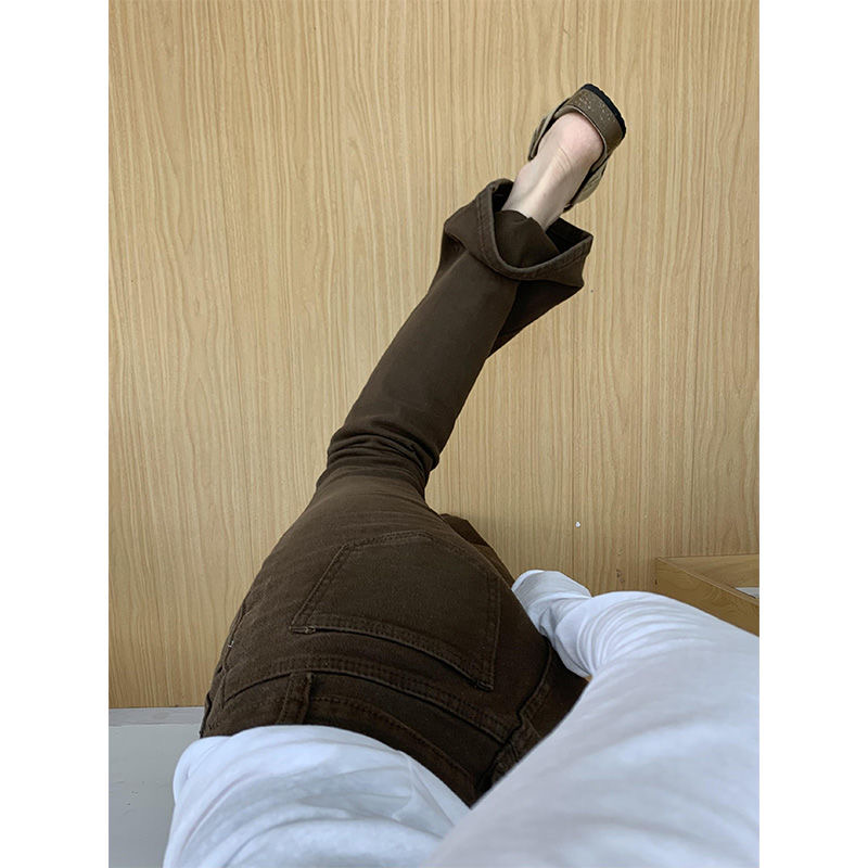 LINQI【气质微喇】美式复古微喇叭牛仔裤女秋季新款高腰弹力显瘦