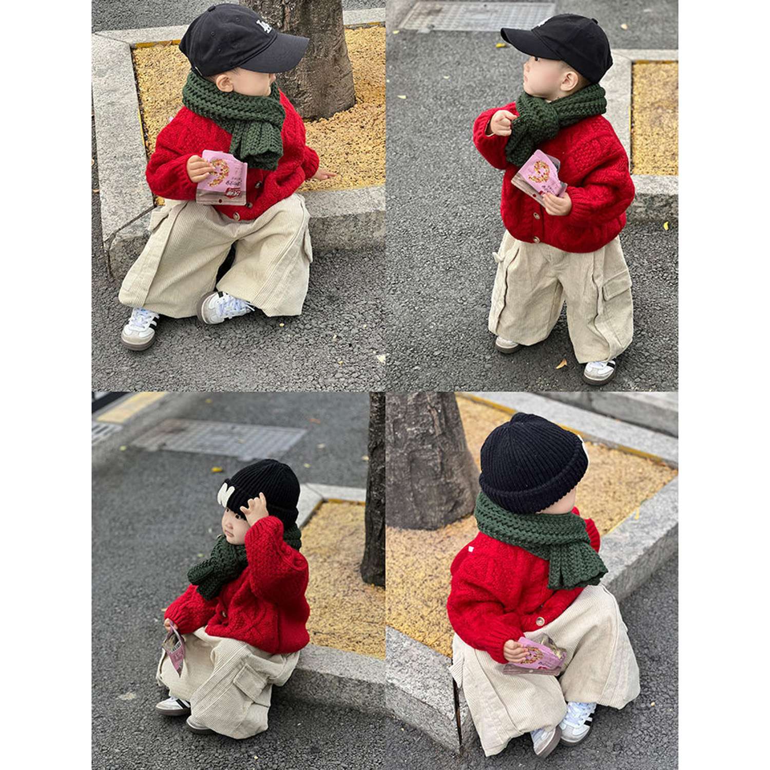 韩版男童2025秋冬新款红色麻花纹加厚毛衣开衫儿童灯芯绒工装裤潮