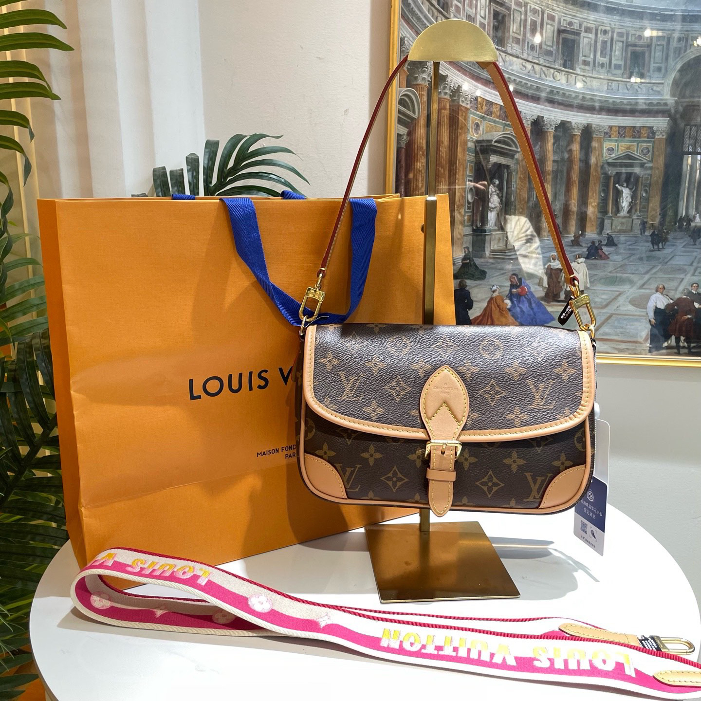 95新 LouisVuitton/路易威登 多宝二奢/84420/法棍 粉肩带