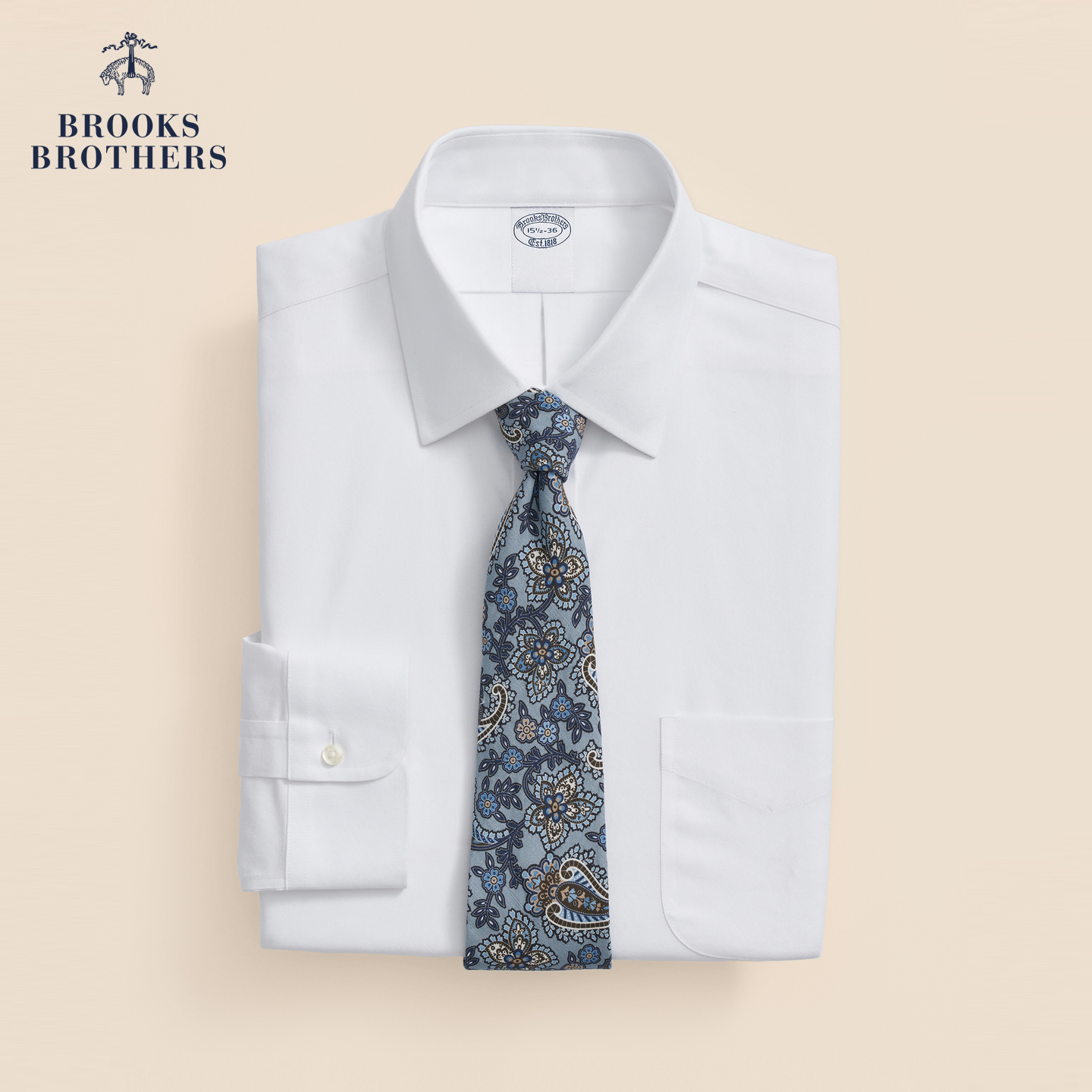 [易打理]Brooks Brothers/布克兄弟男士25新品简约宽距领正装衬衫