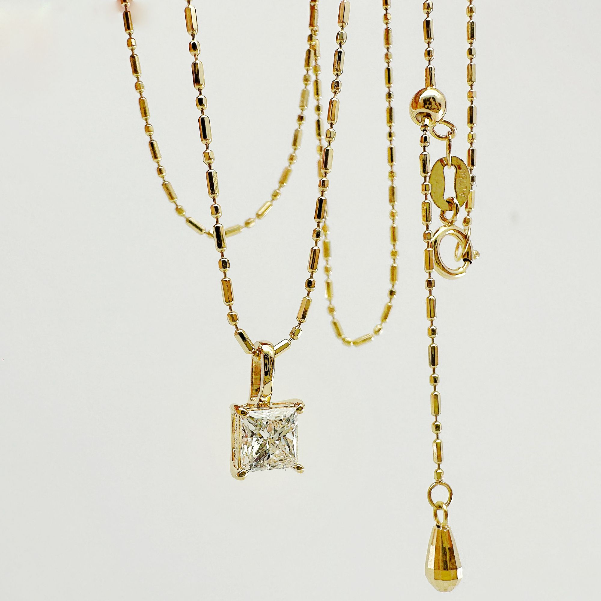 实验室培育钻石18k金50分方糖钻石项链浅金黄可调节au750不褪色