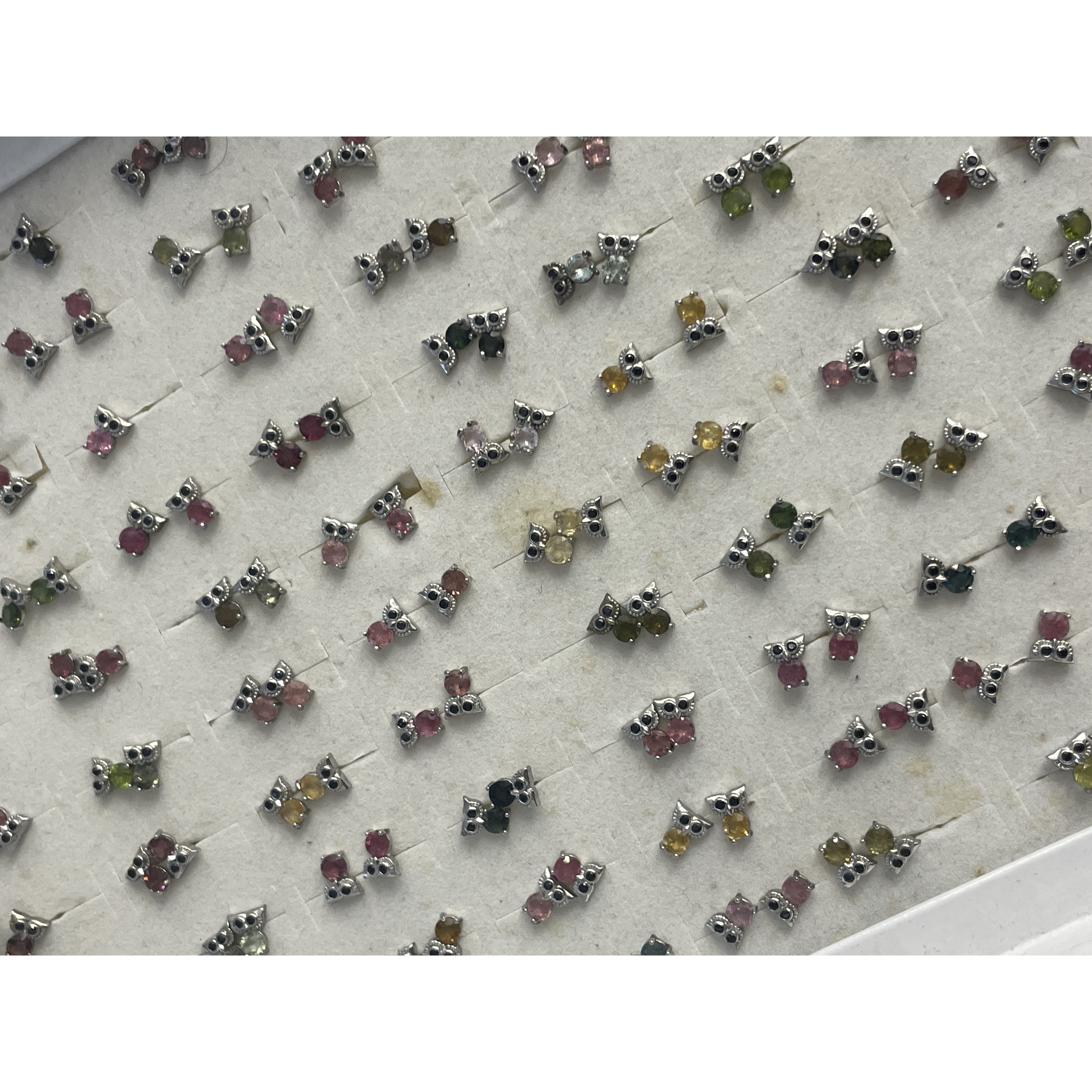 碧玺猫头鹰 S925银镶嵌耳钉 KTCB-2561/多样性 发一个