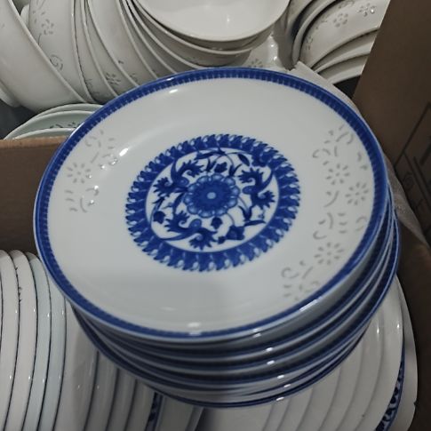 瓷玲珑青花6寸骨碟10个微瑕疵