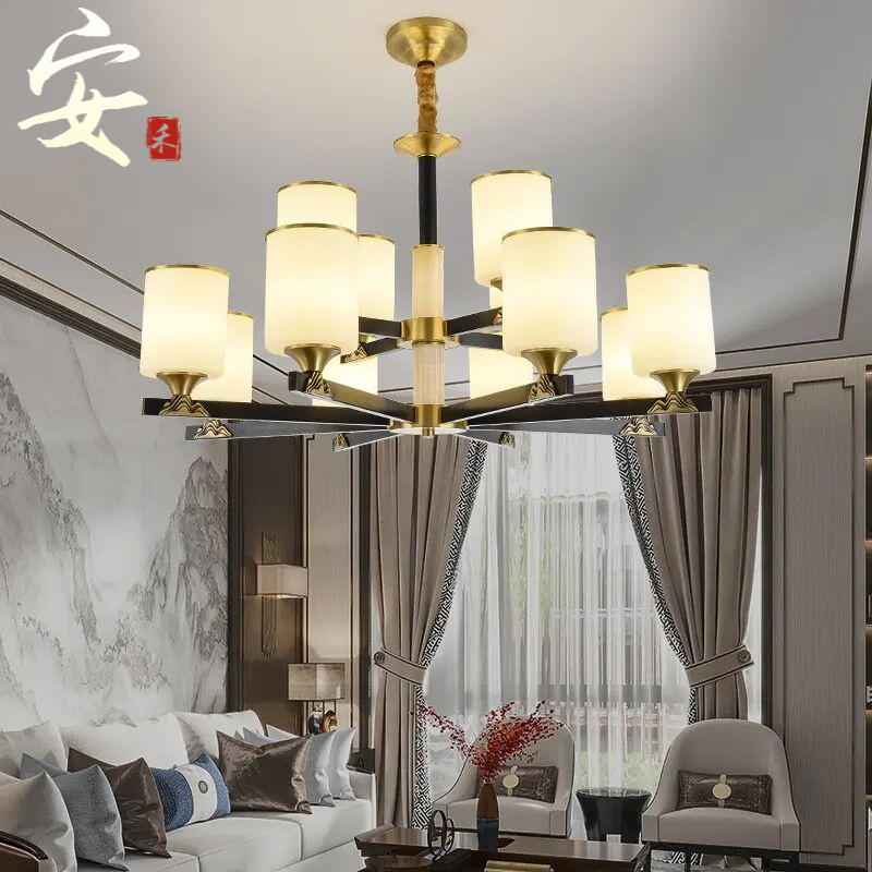 新中式灯具客厅吊灯中国风楼梯酒店别墅大厅吊灯餐厅茶室全铜吊灯