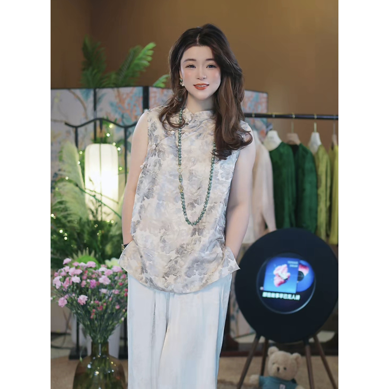 【新中式国风斜襟无袖上衣】高端新宋锦优雅气质女神款
