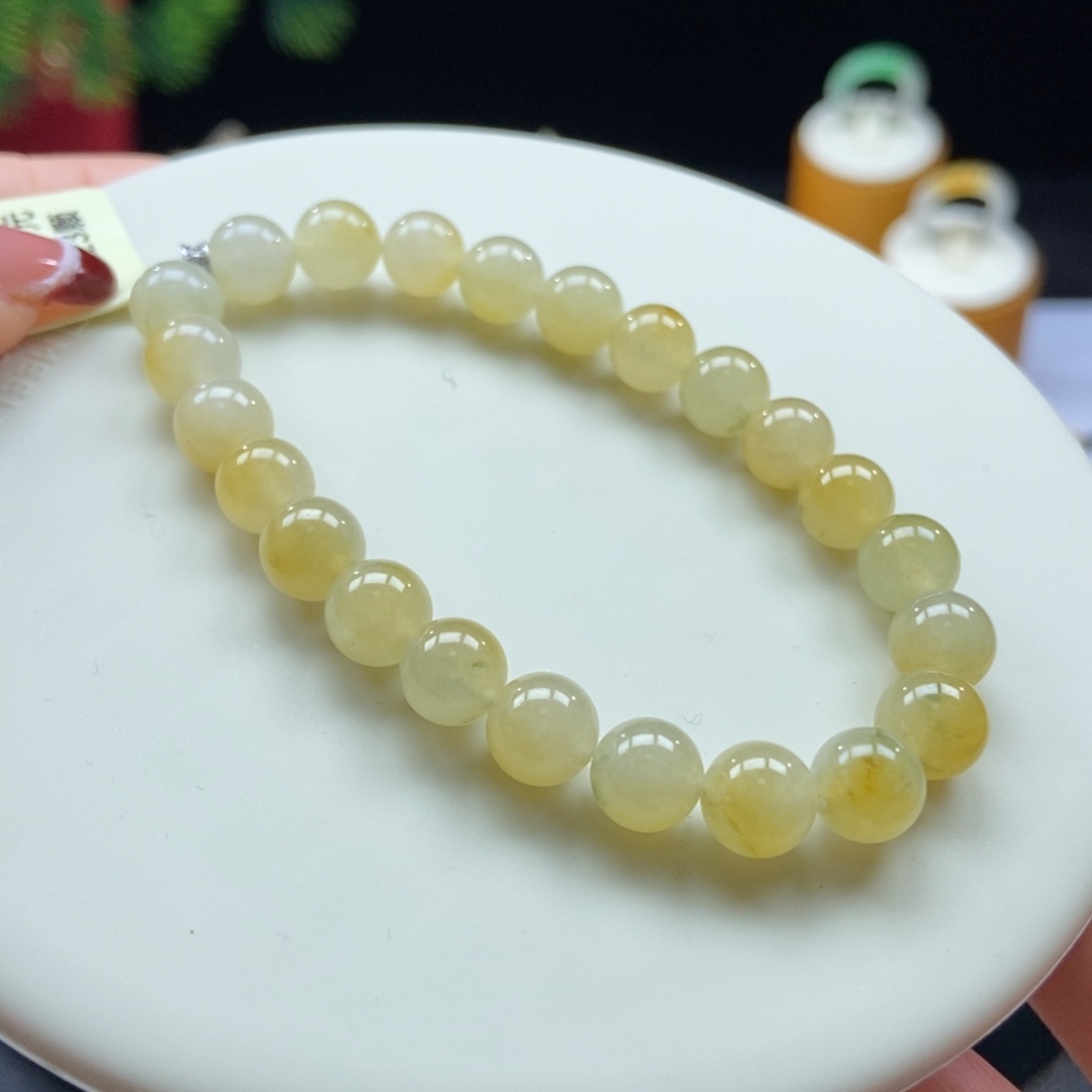 翡翠颈饰未镶嵌翡翠冰鲜黄手串卡8+