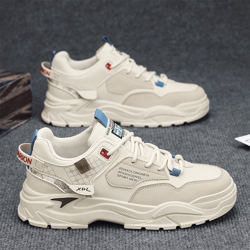 秋季新款透气小白鞋子男潮流百搭厚底防滑运动鞋休闲板HG600