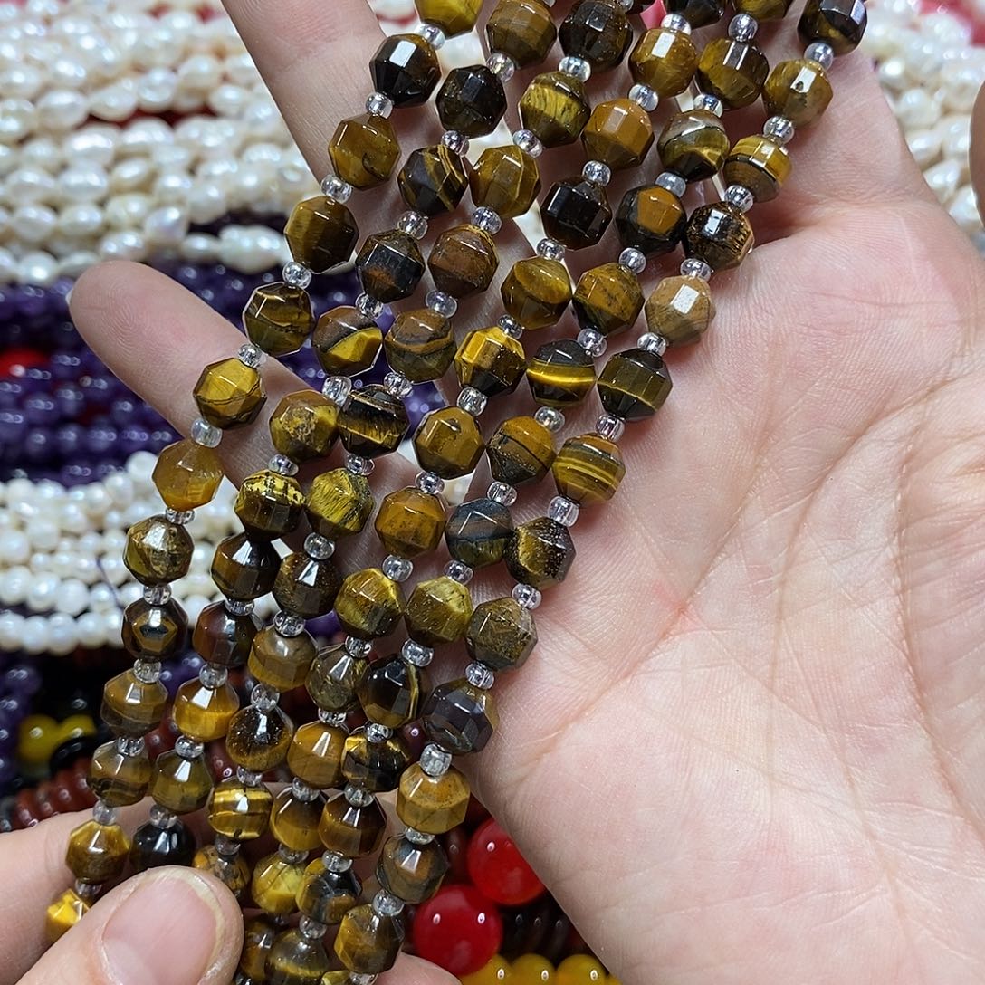玛瑙/玉髓未镶嵌珠宝半成品虎眼路路通一条卡8mm