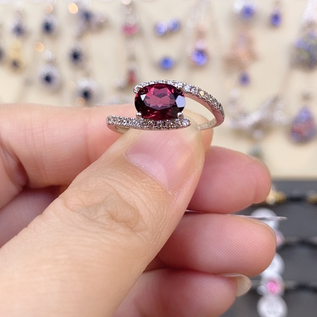 石榴石（紫牙乌）戒指银S925镶嵌