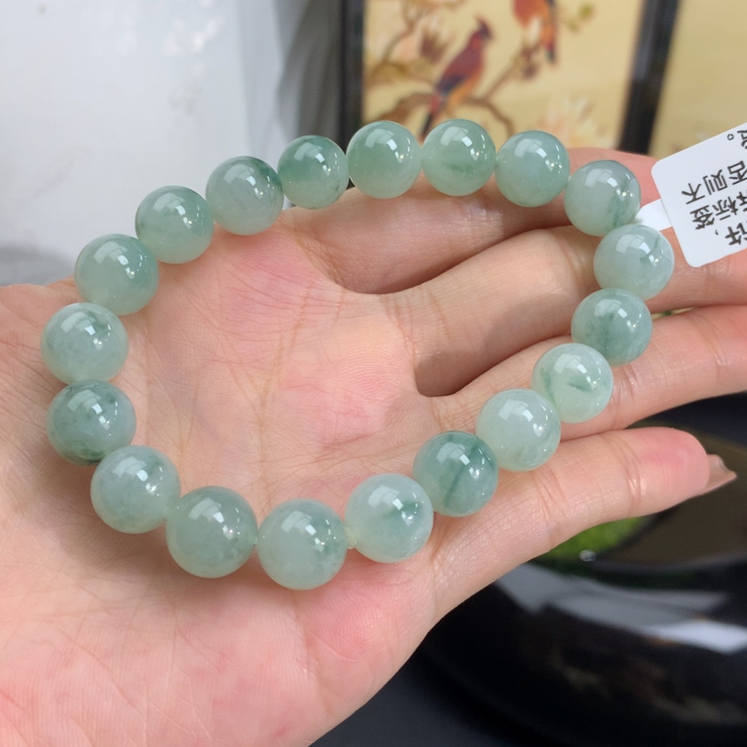 翡翠手链未镶嵌卡10胶润晴飘花手串