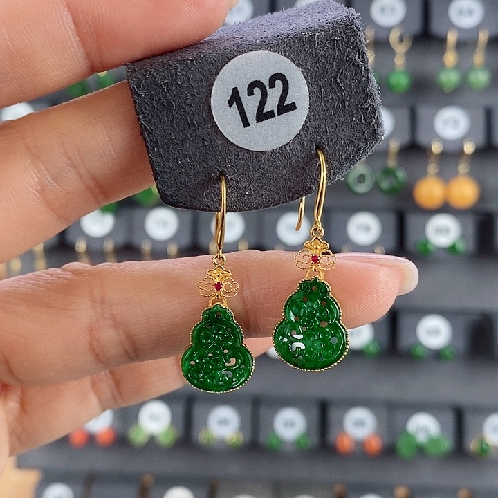 翡翠耳饰18K金镶嵌耳饰