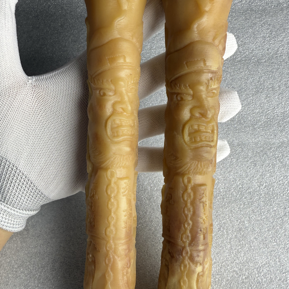 驴骨手工雕刻钟馗摆件把件一对