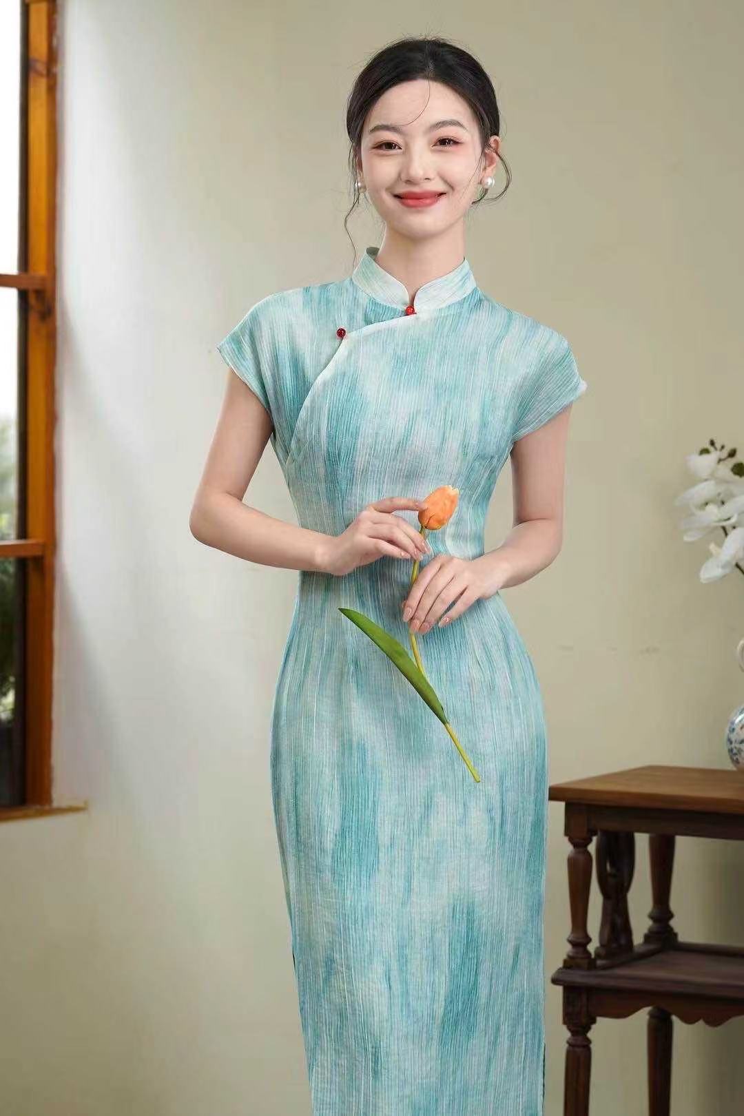 [非晚]2025春夏季日常气质少女显瘦旗袍-水波纹-S
