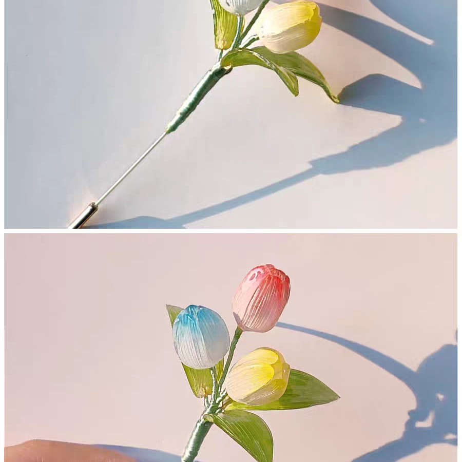 热缩片花郁金香婆婆纳小雏菊迎春花胸针可爱清新汉服可改发夹发簪