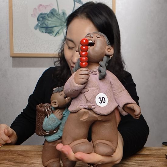 麻***花不规则粗砂羲媧娃系列作品糖葫芦女娃