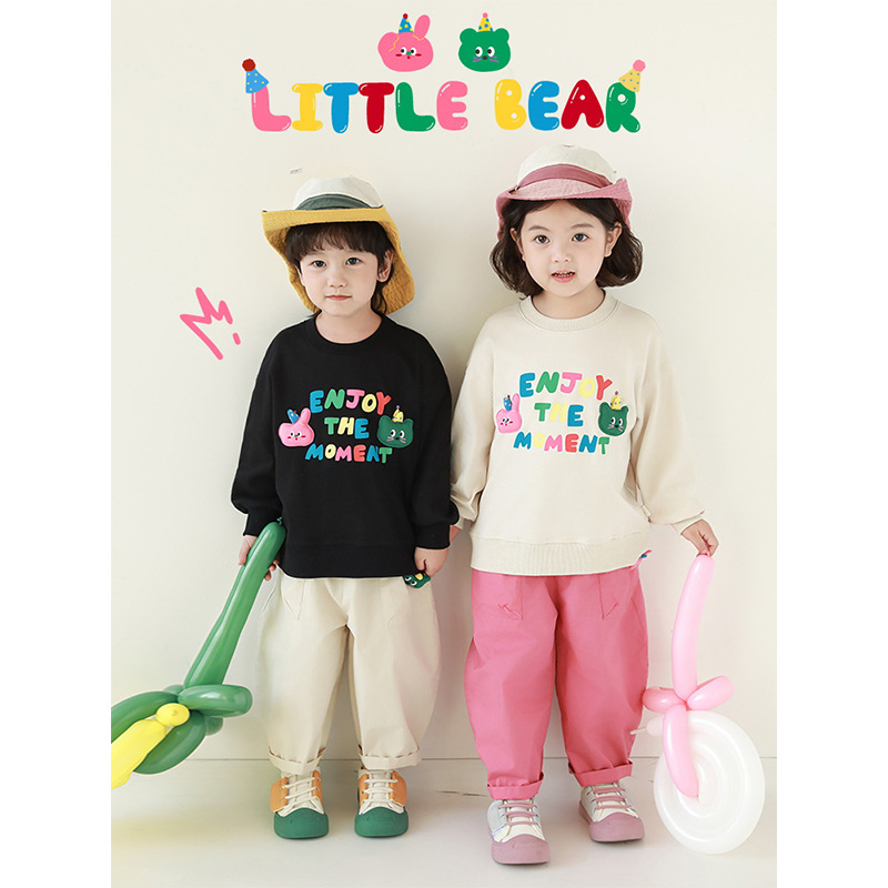 吾里卜一女童花脸熊系列卫衣春季儿童可爱玩偶字母印花休闲上衣
