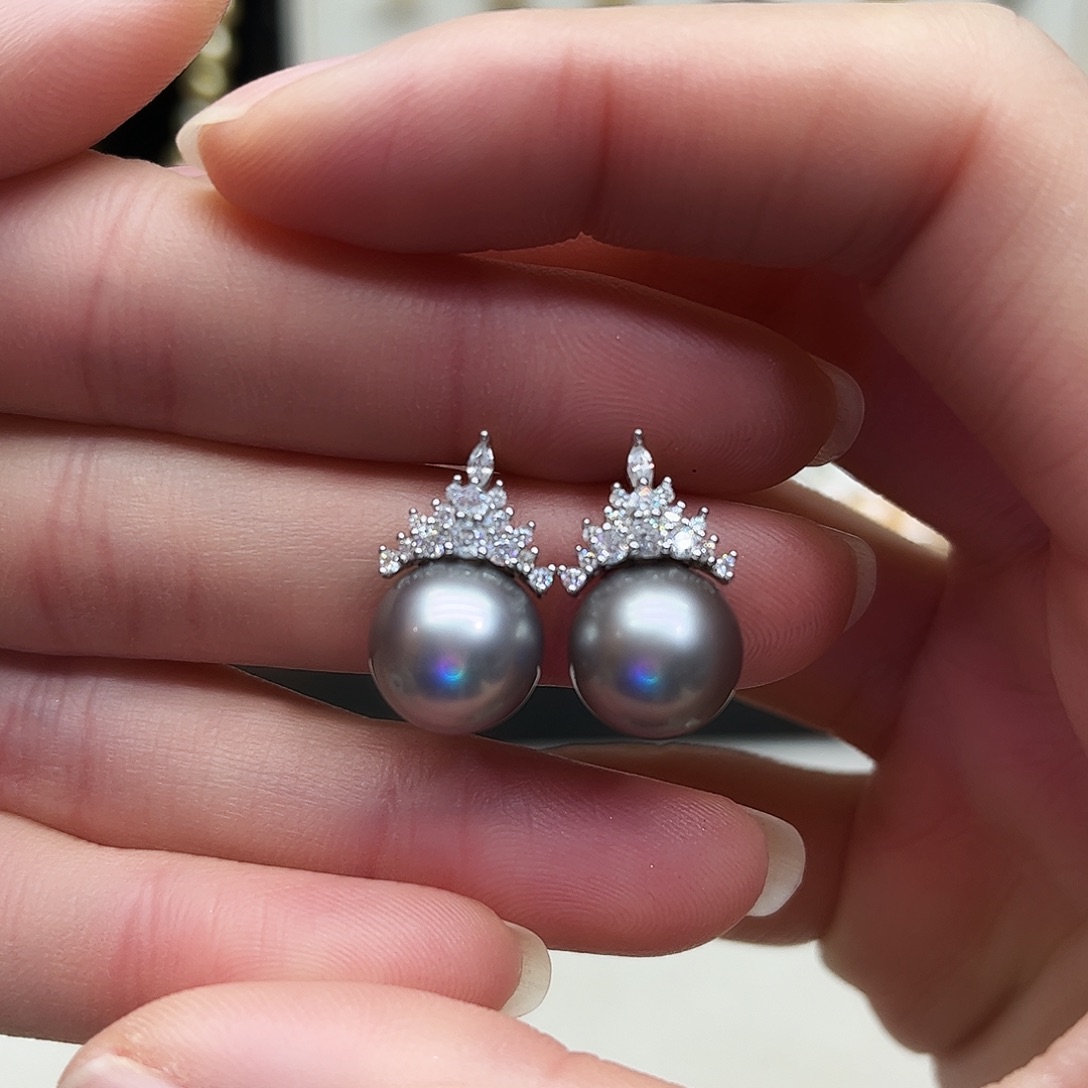 银S925镶嵌海水珍珠耳饰