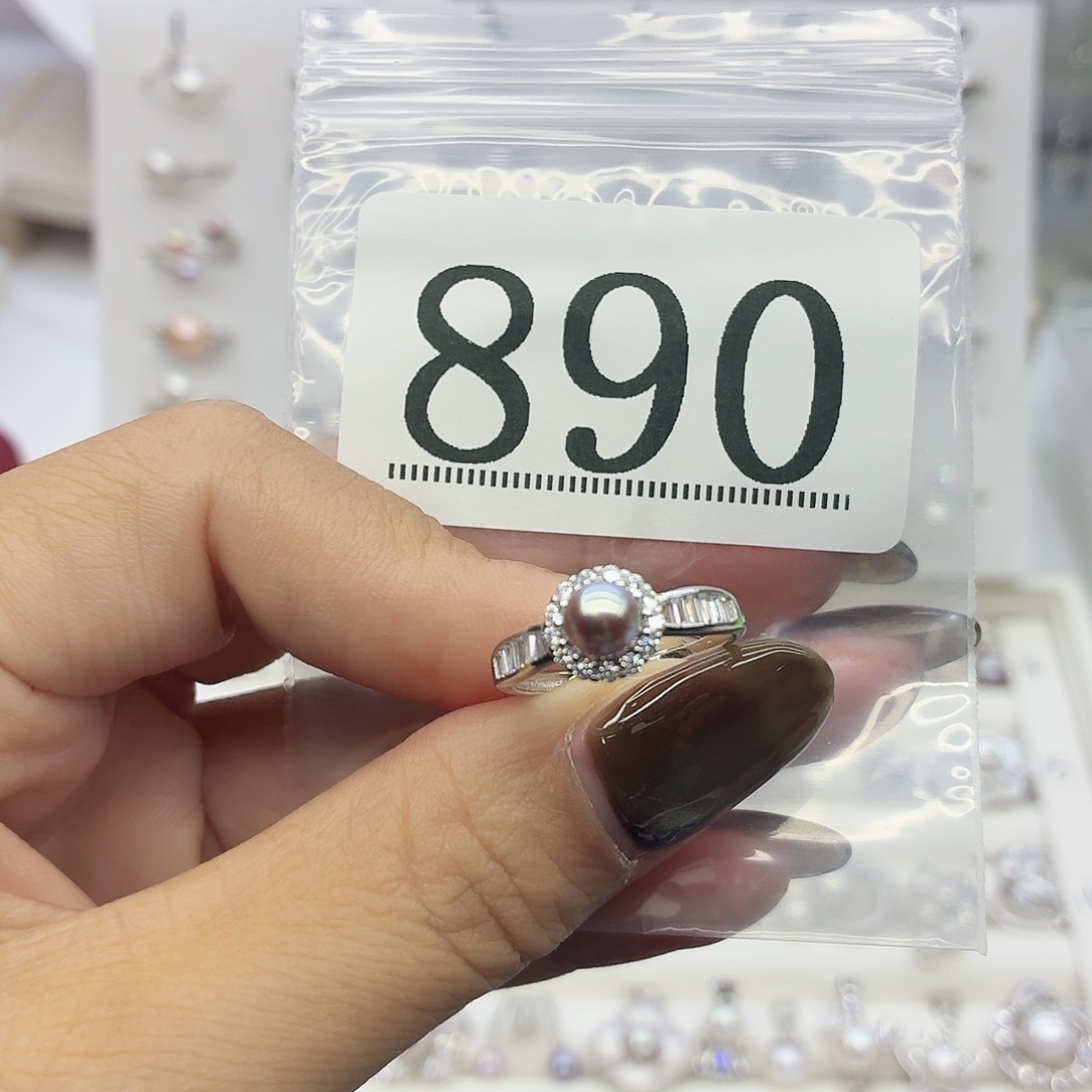 元***圆银S925镶嵌淡水珍珠珠宝奇石890