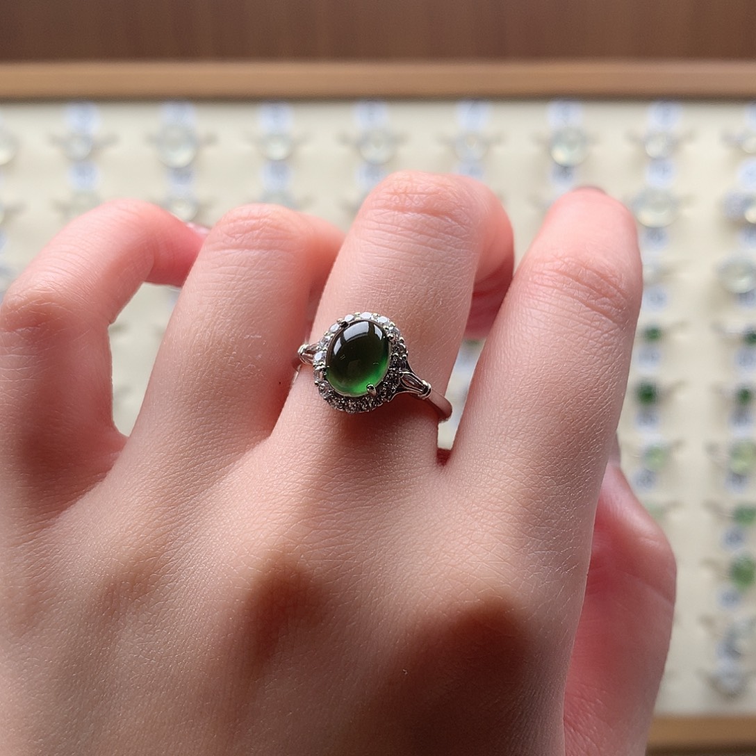 夏***•蛇纹石玉银S925镶嵌戒指