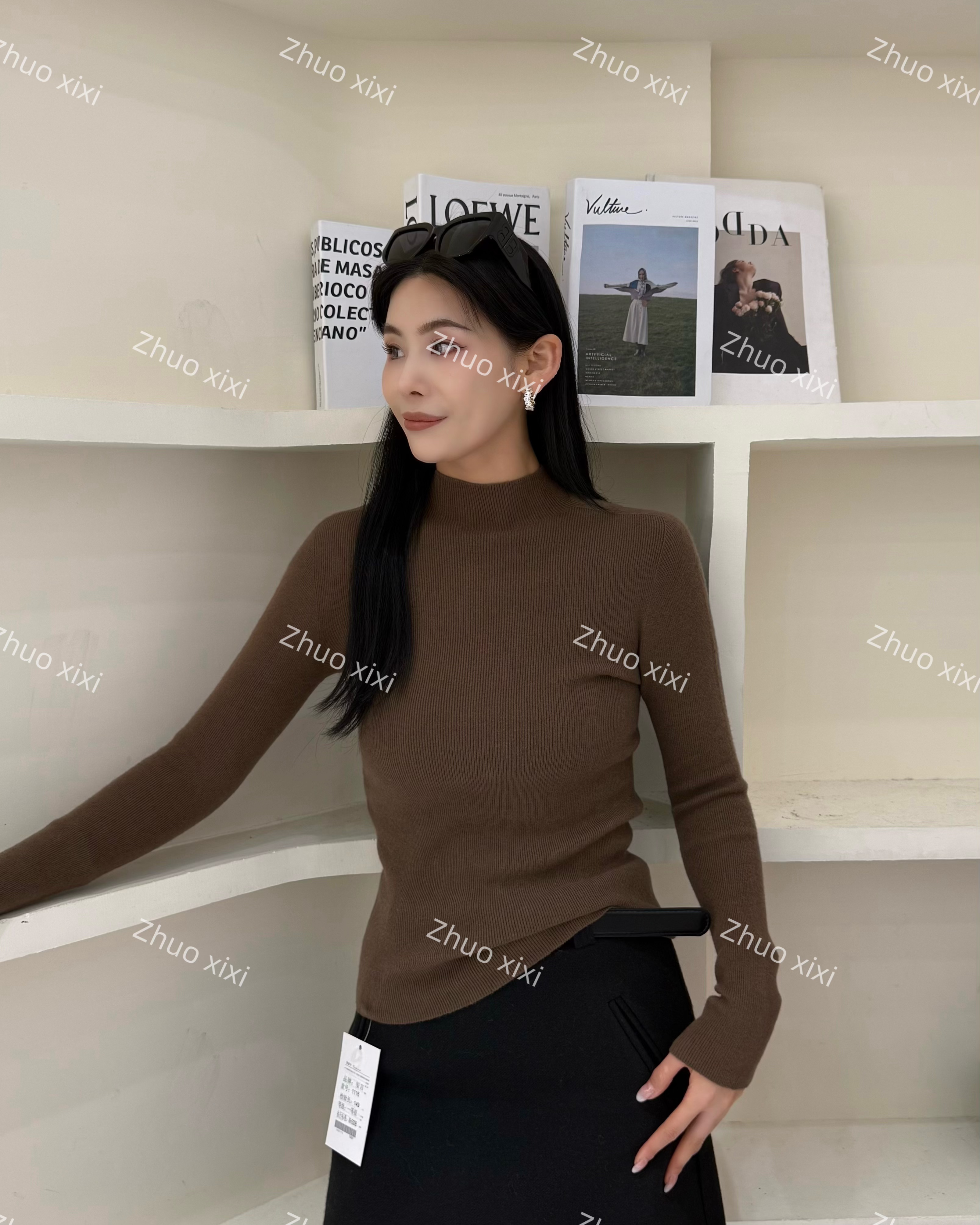 ZHUOXIXI【西西里】亲肤无缝拼接多色半高领打底衫-1116