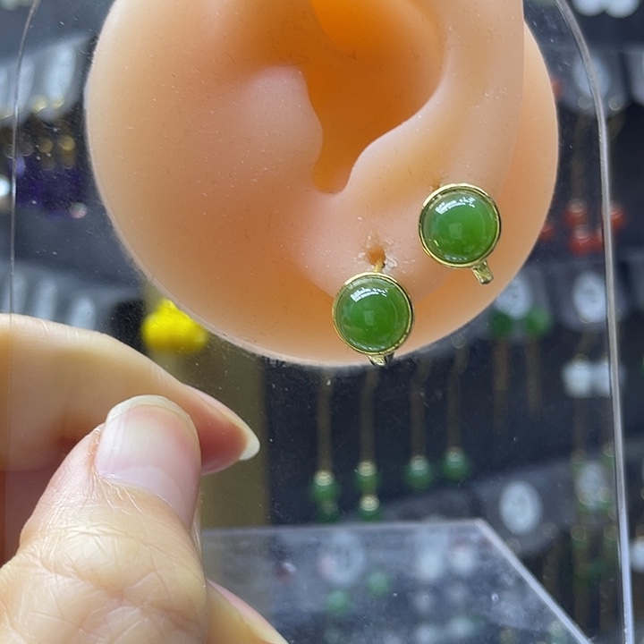 和田玉银S925镶嵌耳饰