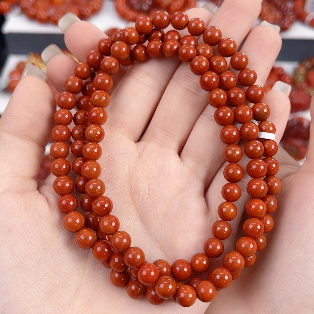 南红玛瑙未镶嵌瓦西柿子红满肉6mm多圈