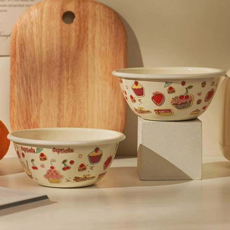 16公分特厚珐琅搪瓷甜品蛋糕花沙拉碗1个