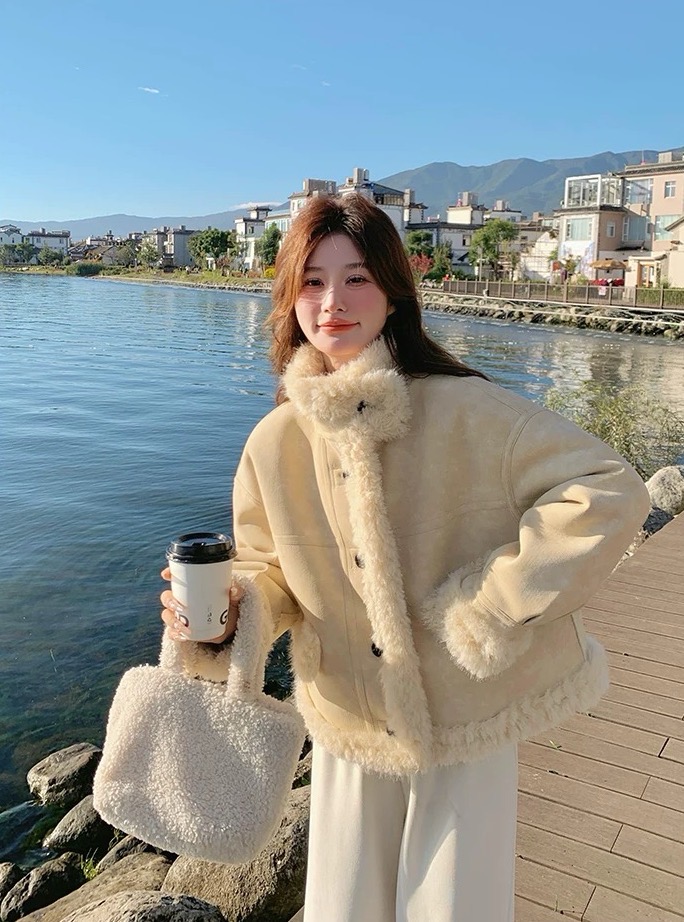 (非图片款)常规中长款长袖皮毛颗粒绒外套