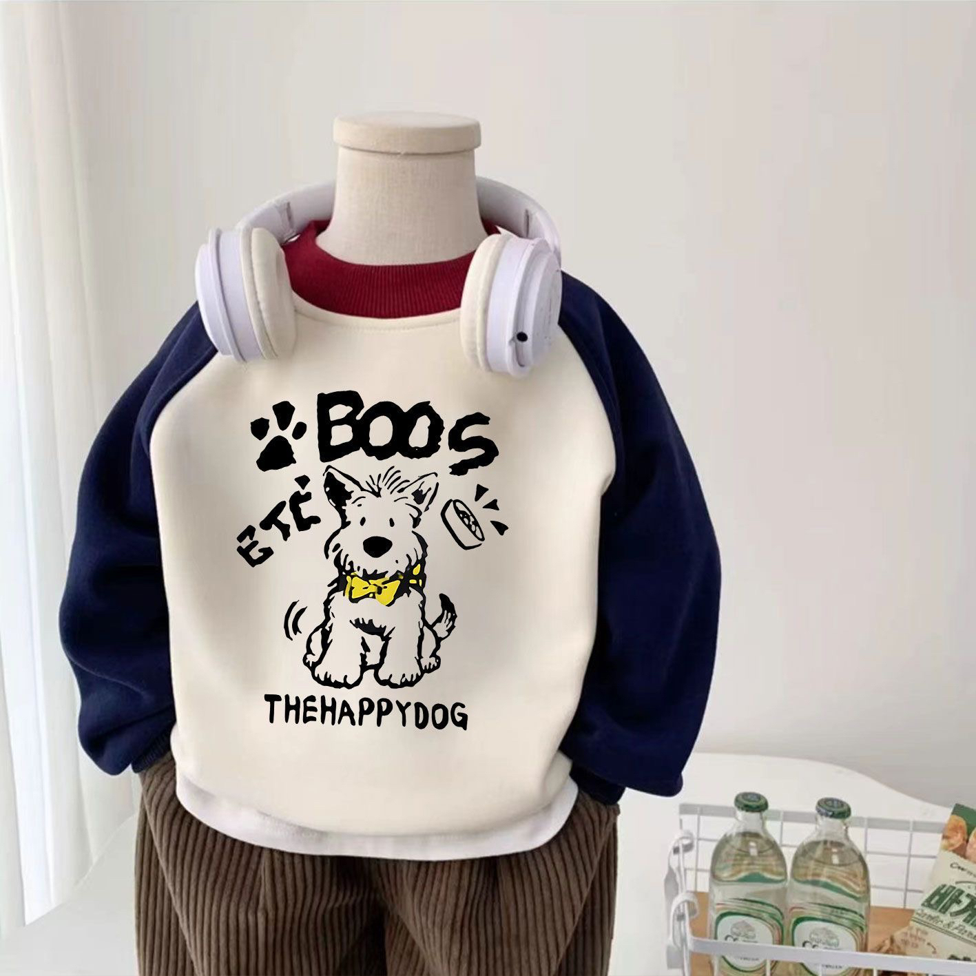 儿童秋冬季新款加绒圆领卫衣中大童宝宝韩范卡通男童洋气加厚上衣