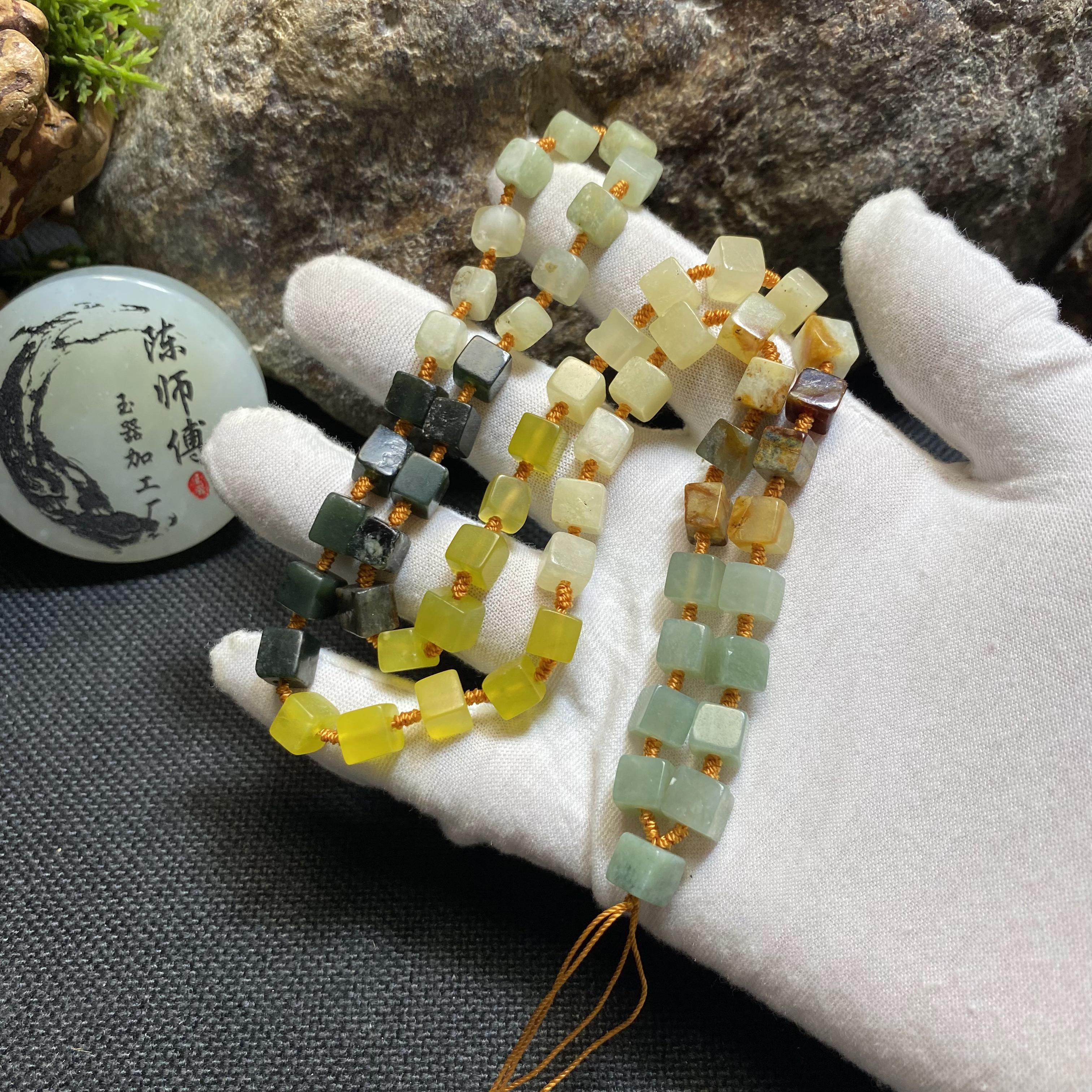 岫玉花玉方糖吊坠绳男女款手工编织项链玉佩玉坠配绳挂绳随机发货