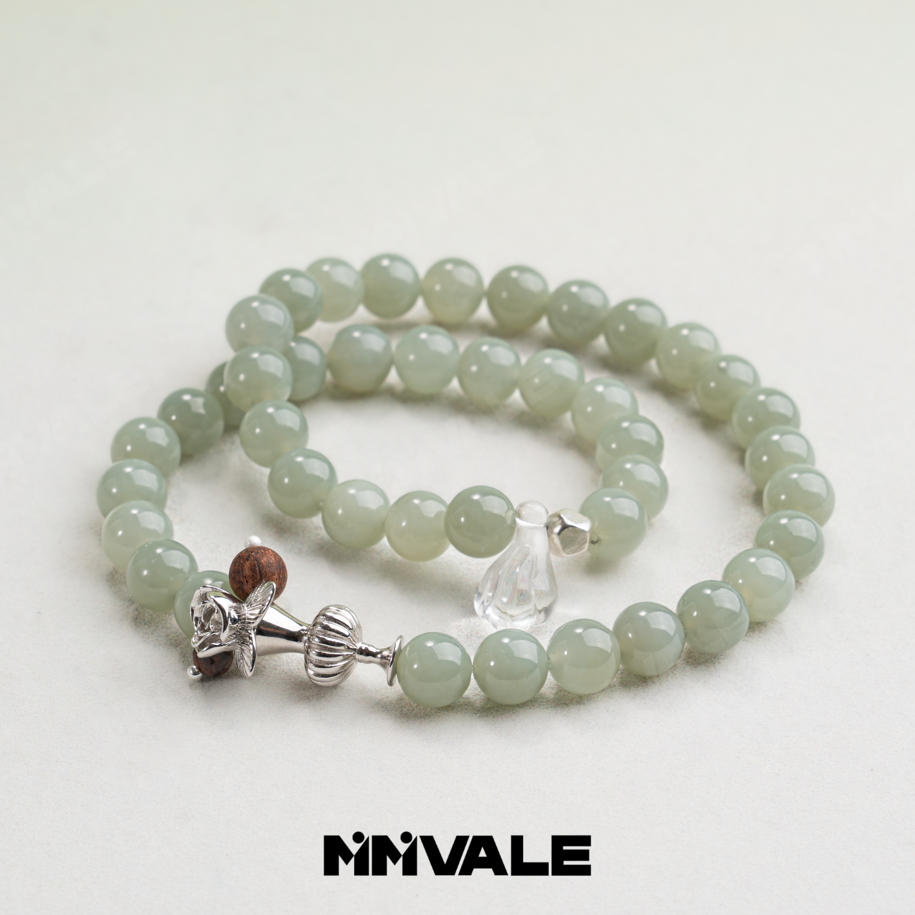 秘密山谷【玉兰】且末蓝和田玉"玉兰花"白水晶降真香手串MMSG8915