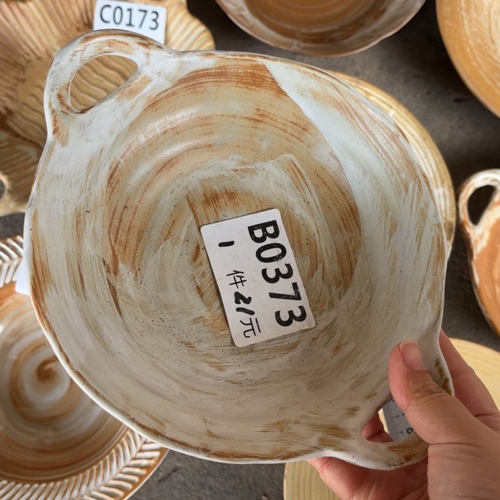 瓷373粗陶双耳碗1个装