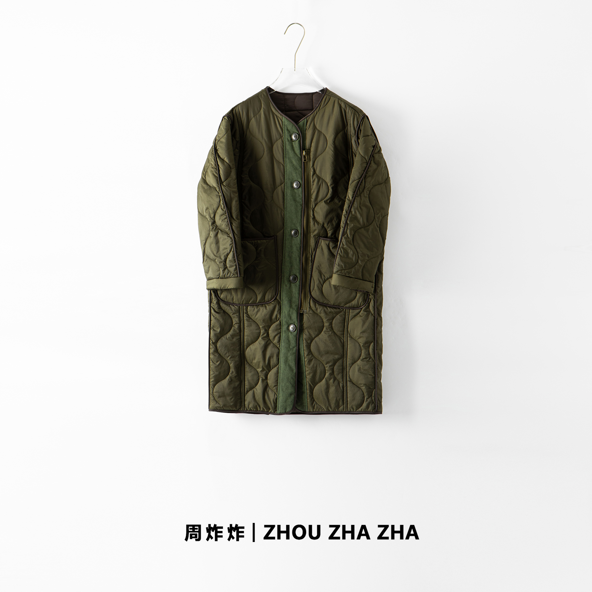 【周炸炸】韩系极简风复古军绿宽松棉服外套#249957