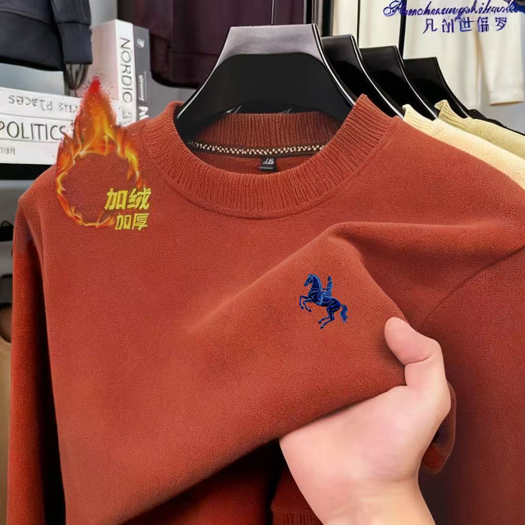 新年特定款（鞍上风华）双面奥利绒套头圆领卫衣男士保暖打底衫