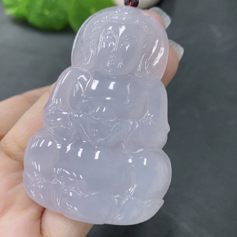 翡翠A货老坑冰种白月光精美正装观音