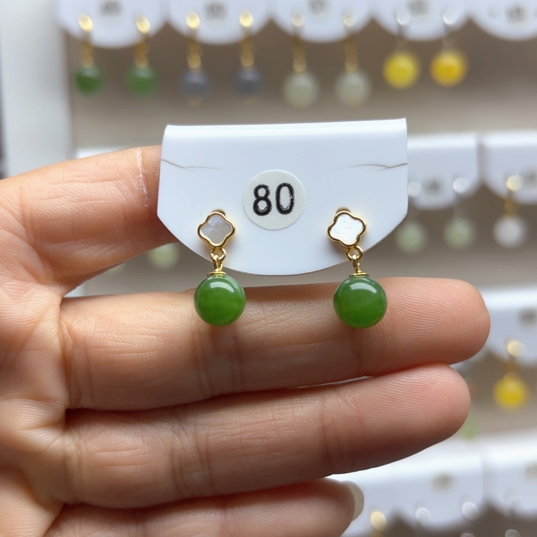 和田玉耳饰银S925镶嵌