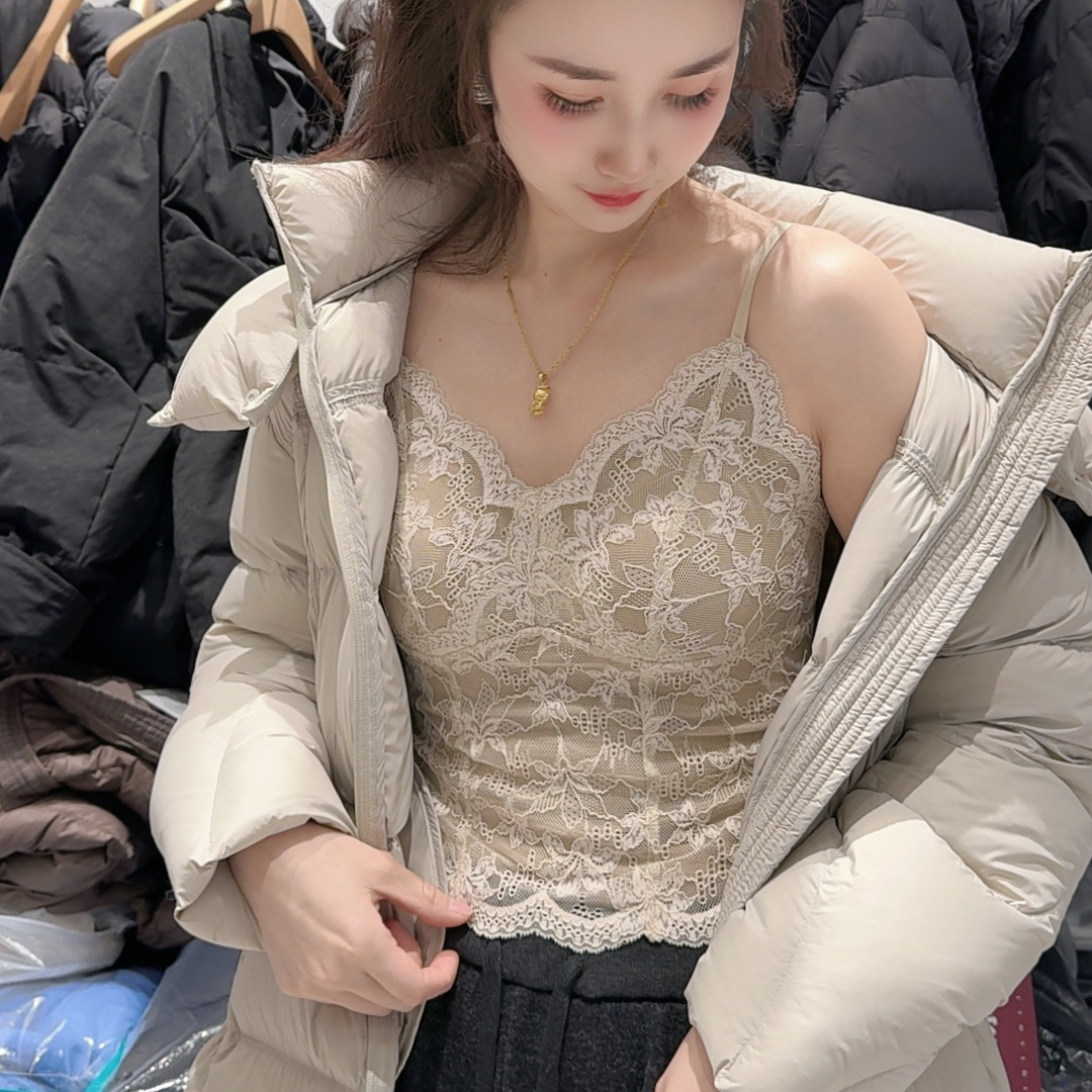 芬芬精选蕾丝吊带背心女带胸垫内搭性感纯欲风6099