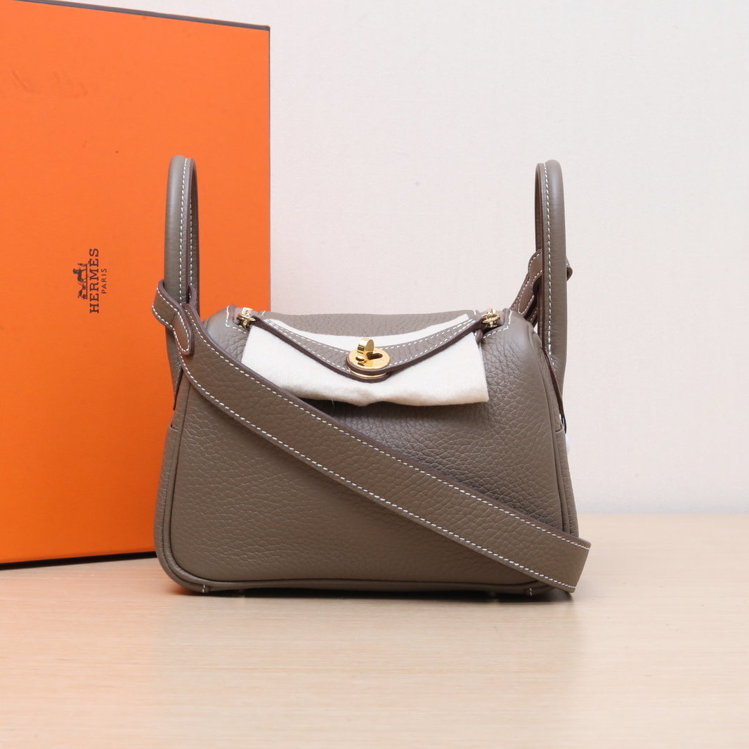 99新 Hermes/爱马仕 -jf【66特价】琳迪包 Mini 大象灰 TC皮 U刻