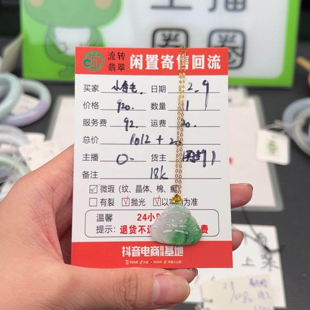 翡翠吊坠(赠链)18K金镶嵌小*毛