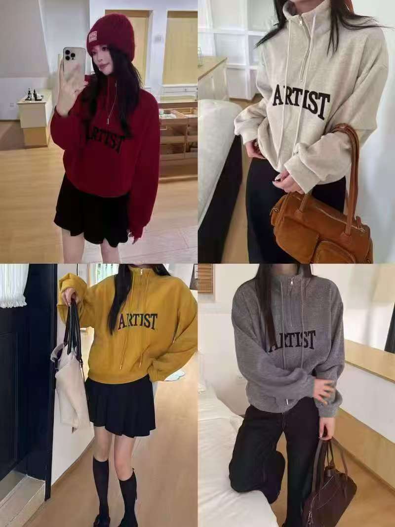 aBL滨莉家【ARTIST】休闲字母印花加绒立领半拉链卫衣